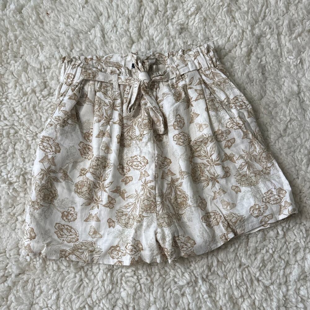 Rare Editions Linen Blend Beachy Shorts Minimalist Beach Pattern Paperbag FB2
